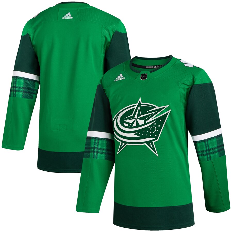 Columbus Blue Jackets Blank Men Adidas 2020 St. Patrick Day Stitched NHL Jersey Green